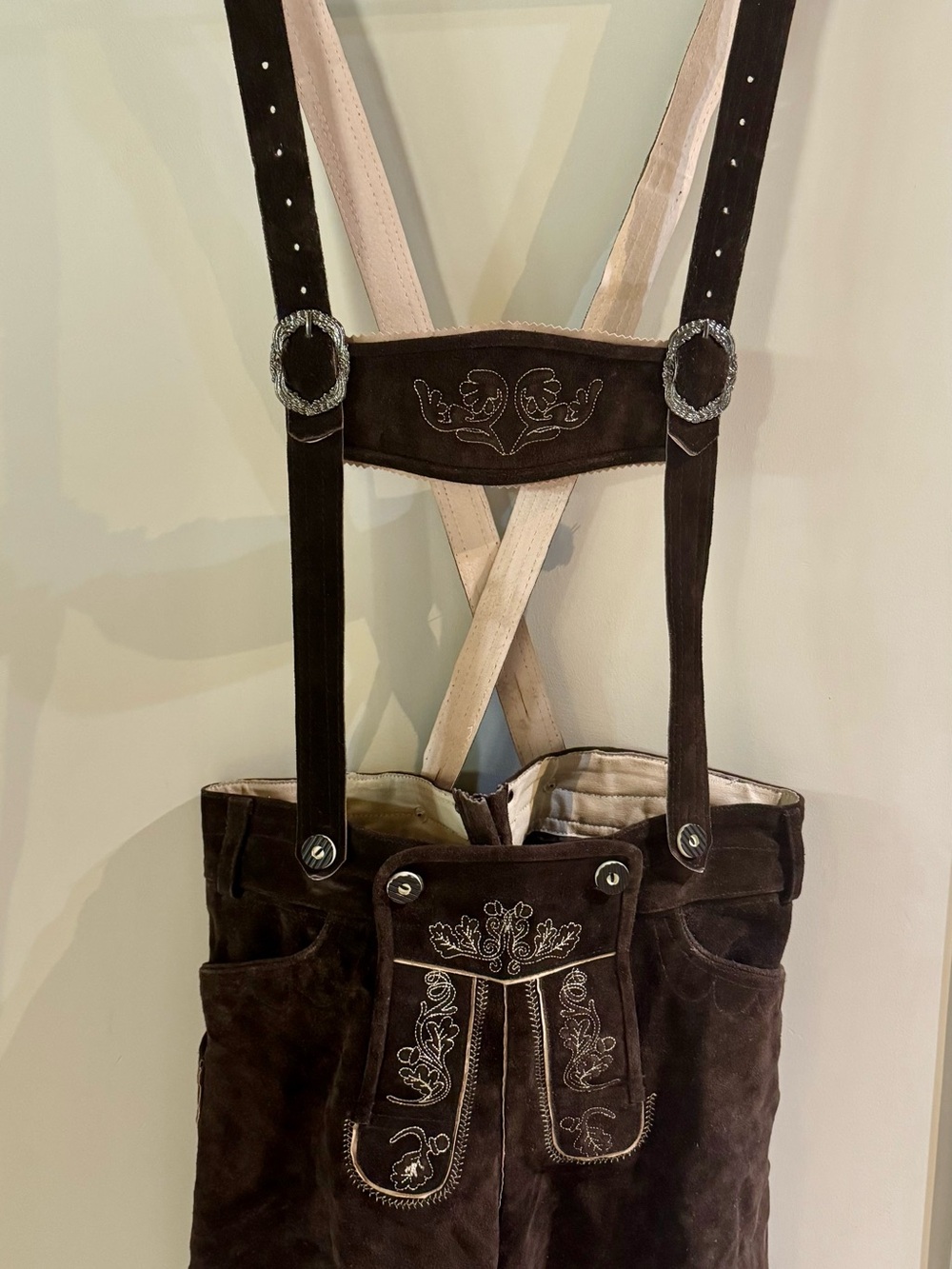 Men's Brown Suede Lederhosen-Style Suspender Bag - Picture 1 of 9